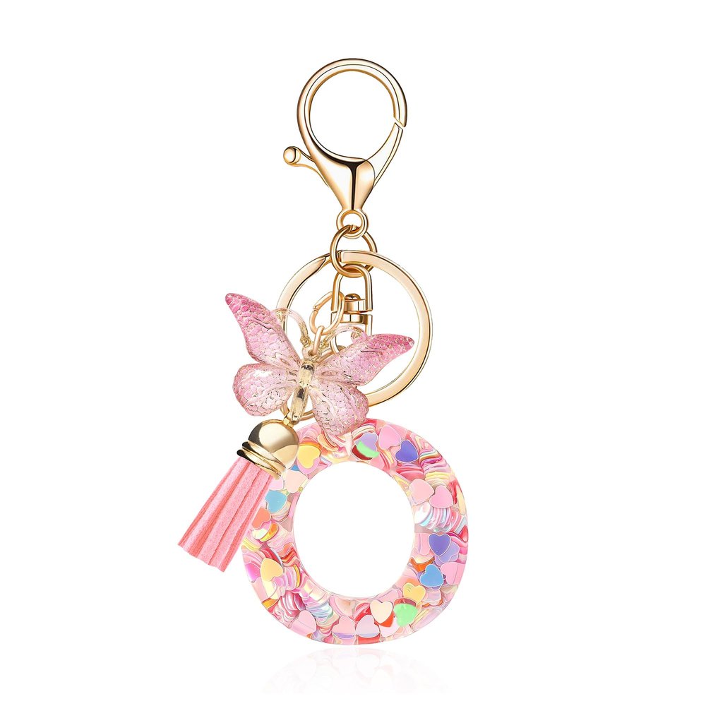OKAICEN Fashion Alphabet Initial Letter Keychain Tassel Butterfly Pendant Key Ring for Purse Handbags Women Girl ('O')