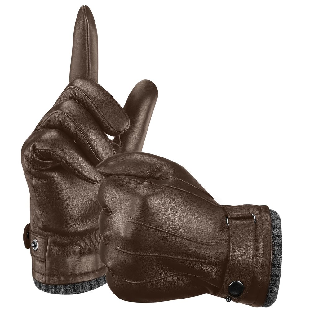 Aegend Leather Gloves for Men, Soft Warm Lining Full Hand Touchscreen Winter Gift Thermal