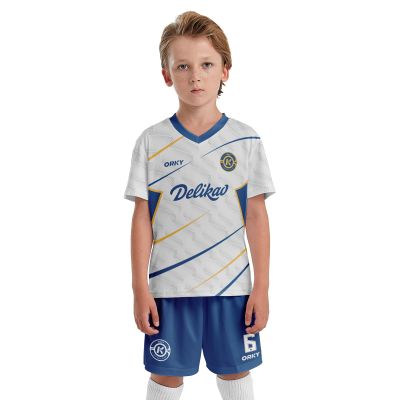 ORKY Kids Custom Soccer Jersey, Design Boys Girls Football Kit, Semi Professional Customize Shirt Short Maker (White 130cm)