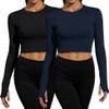 2 Pack Women's Crop Top Long Sleeve Seamless Yoga Sport Compression Activewear Shirts Compression view 1