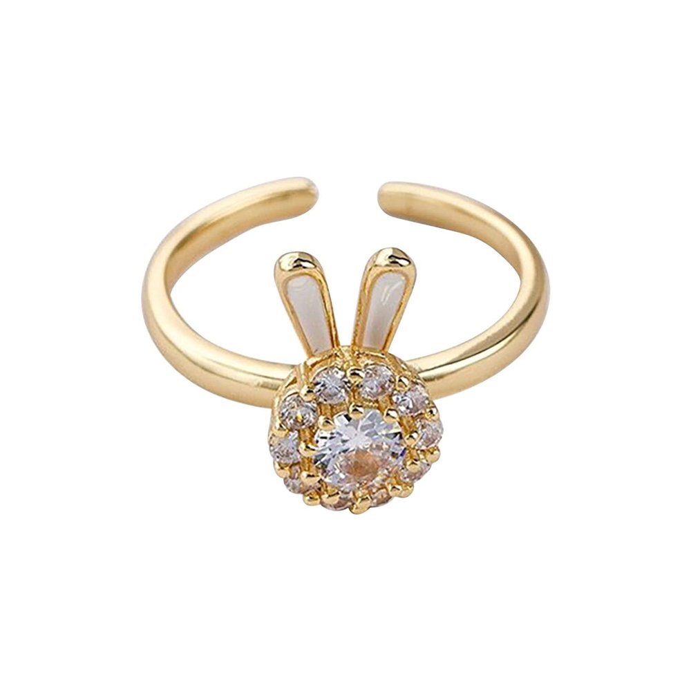 KUAIOUU Gild Rings Rabbit Ring Female Cute Rotatable Finger Ring Ladies Cute Ring Rabbit Turning Diamond Ring Cool Mens, Gold