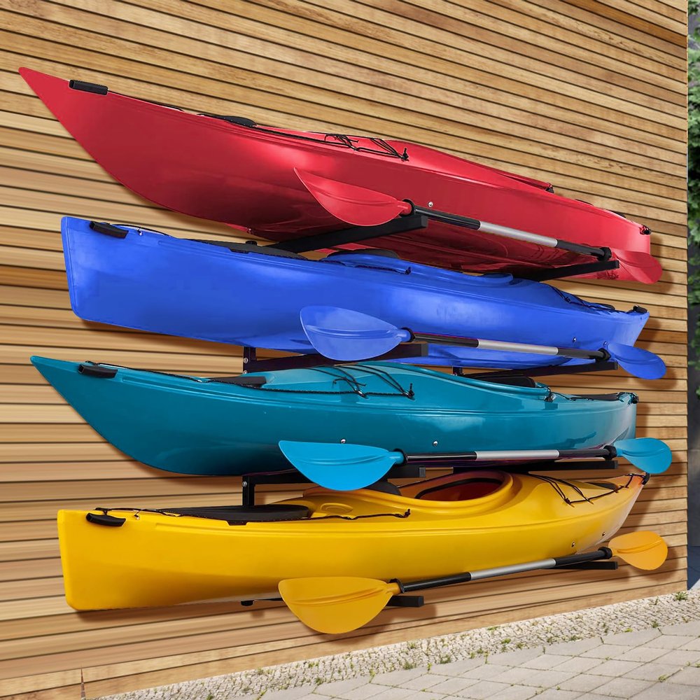 Morohope Kayak Wall Mount Rack for 4 Kayaks, Kayak Paddle Holder for Garage Storage, Shed Shelving Weight Capacity 440 LBS Spacesaver