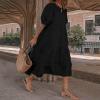 3/4 Sleeve Summer Casual Flowy Womens Crewneck Solid Cotton Maxi Dress Roomy Loose Swing Dress Medium Black view 2