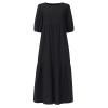 3/4 Sleeve Summer Casual Flowy Womens Crewneck Solid Cotton Maxi Dress Roomy Loose Swing Dress Medium Black view 3