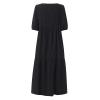 3/4 Sleeve Summer Casual Flowy Womens Crewneck Solid Cotton Maxi Dress Roomy Loose Swing Dress Medium Black view 4
