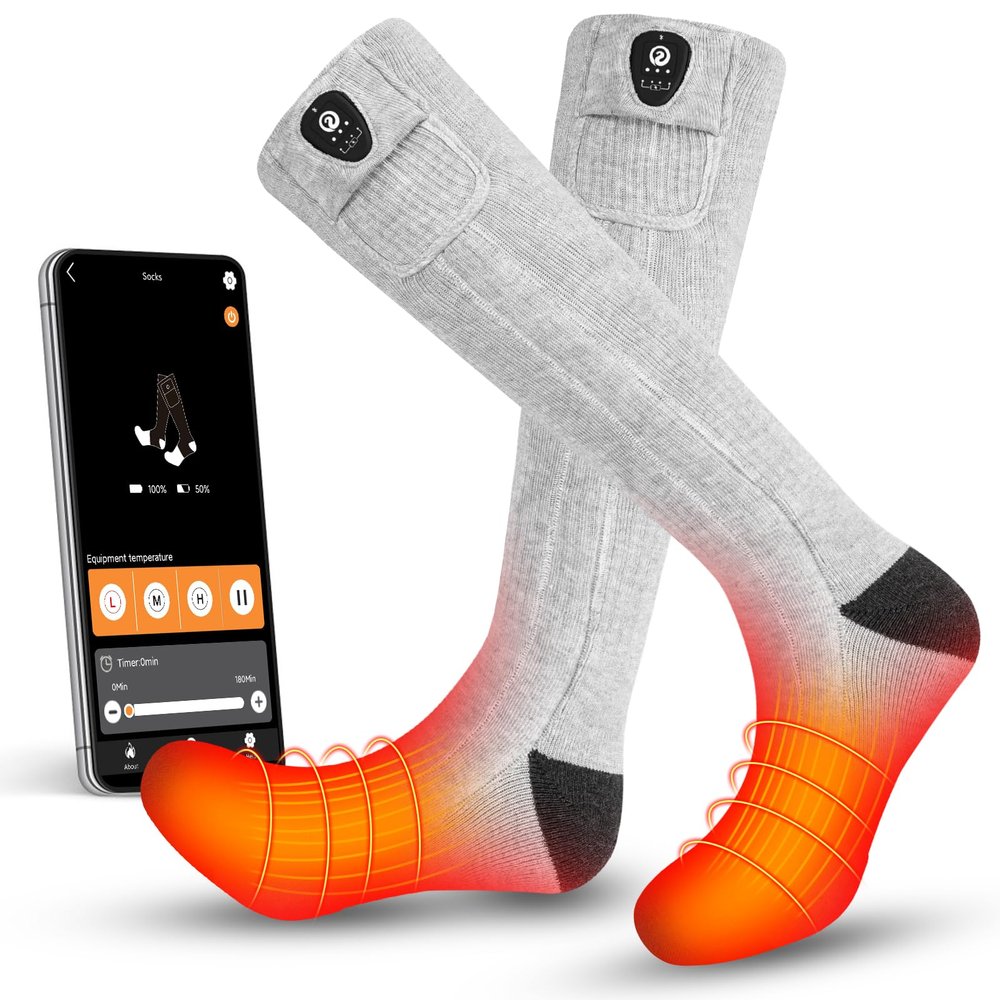 SNOW DEER Heated Socks for Men Women, App Control Rechargeable Electric Heating Warm Sock for Skiing Snowboarding Outdoors (Grey,M)
