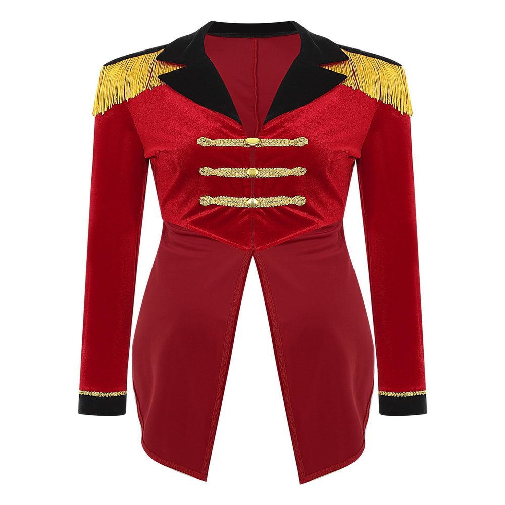 YOOJOO Ringmaster Costume Women Velvet Circus Show Lion Tamer Tailcoat Jacket Adult Halloween Costumes Red XX-Large
