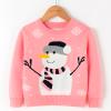 Children Boys Girls Sweatshirts Christmas Cartoon Snowman Prints Long Sleeve Warm Knitted Shawl Collar (Pink, 4-5 Years) view 2