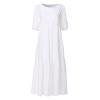 Women 2023 Fashion Cotton Crewneck Dress Casual Tiered 3/4 Sleeve Roomy Loose Swing Dress Small White view 3