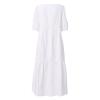 Women 2023 Fashion Cotton Crewneck Dress Casual Tiered 3/4 Sleeve Roomy Loose Swing Dress Small White view 4