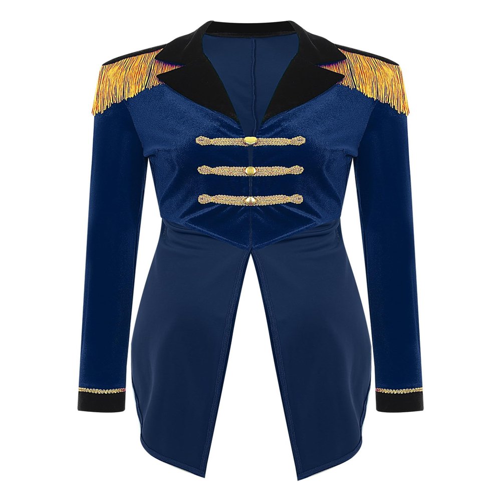 YOOJOO Ringmaster Costume Women Velvet Circus Show Lion Tamer Tailcoat Jacket Adult Halloween Costumes Navy Blue XX-Large