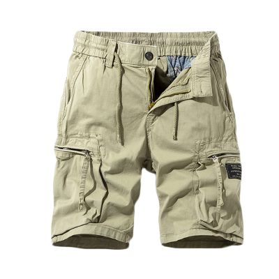 Linen Shorts Men 5 Inch Inseam Mens Stretch Shorts Classic Fit Cotton Drawstring Multi Pockets Solid Cargo Shorts Fashion Work Tooling Shorts Mens Long Cargo Shorts Khaki M
