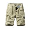 Linen Shorts Men 5 Inch Inseam Mens Stretch Shorts Classic Fit Cotton Drawstring Multi Pockets Solid Cargo Shorts Fashion Work Tooling Shorts Mens Long Cargo Shorts Khaki M view 1