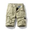 Linen Shorts Men 5 Inch Inseam Mens Stretch Shorts Classic Fit Cotton Drawstring Multi Pockets Solid Cargo Shorts Fashion Work Tooling Shorts Mens Long Cargo Shorts Khaki M view 2