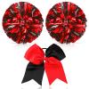 Hanaive 12 Inch Cheerleading Pom Poms and Large Cheerleader Hair Bow Large Metallic Cheer Cheerleader Pom Poms for Sports Team Spirit Cheering(Red and Black Mixed,Matte) view 1