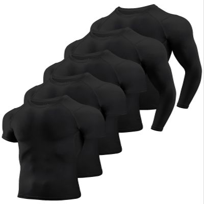 Niksa 2/4/5 Pack Compression Shirts for Men, Short/Long Sleeve Athletic Rash Guard Base Layer Undershirt Gear Workout T Shirt Men's Compression Shirts for Sports Black