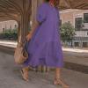Solid Color Cotton Maxi Dresses for Women 3/4 Sleeve Summer Casual Flowy Ankle Length Dress Plus Size Small Purple view 2