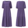 Solid Color Cotton Maxi Dresses for Women 3/4 Sleeve Summer Casual Flowy Ankle Length Dress Plus Size Small Purple view 3