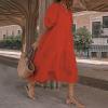 3/4 Sleeve Summer Casual Flowy Solid Color Cotton Maxi Dresses for Women Roomy Loose Swing Dress 4X-Large Red view 2