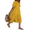 3/4 Sleeve Summer Casual Flowy Solid Color Cotton Maxi Dresses for Women Loose Fit Swing Long Dress Large Yellow