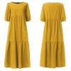 3/4 Sleeve Summer Casual Flowy Solid Color Cotton Maxi Dresses for Women Loose Fit Swing Long Dress Large Yellow view 3