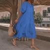 3/4 Sleeve Summer Casual Flowy Solid Color Cotton Maxi Dresses for Women Ankle Length Dress Plus Size Large Dark Blue view 2