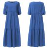 3/4 Sleeve Summer Casual Flowy Solid Color Cotton Maxi Dresses for Women Ankle Length Dress Plus Size Large Dark Blue view 3