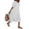 3/4 Sleeve Summer Casual Flowy Women 2023 Fashion Cotton Crewneck Dress Loose Fit Swing Long Dress Large White view 1