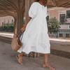 3/4 Sleeve Summer Casual Flowy Women 2023 Fashion Cotton Crewneck Dress Loose Fit Swing Long Dress Large White view 2
