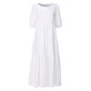 3/4 Sleeve Summer Casual Flowy Women 2023 Fashion Cotton Crewneck Dress Loose Fit Swing Long Dress Large White view 3