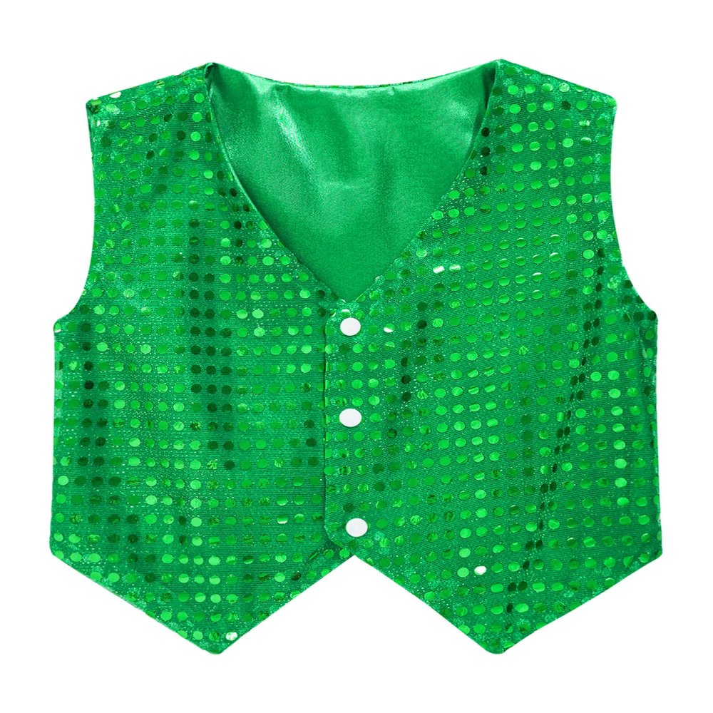 Aislor Kids Big Boys Sparkly Vest Shirt Jacket Jazz Hip Hop Stage Performance Waistcoat Coat Green 8-9 Years