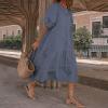 3/4 Sleeve Summer Casual Flowy Women's Cotton Crewneck Maxi Dresses Loose Fit Swing Long Dress Medium Grey view 2