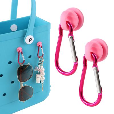 Vagocom 2Pcs Hooks Set Charms Accessories for Bogg Bags and Simply Southern Bag - Insert Hook Holder with Small Key Chain Clip for Small & Large Beach Tote - Multiple Color Options(Pink)