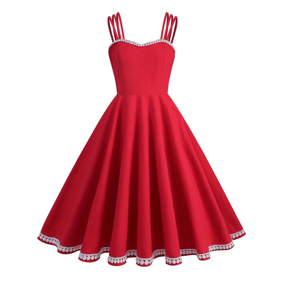 1950s Dress for Women Vintage Red Rockabilly Swing Dresses Sleeveless Spaghetti Straps 40s 50s Audrey Hepburn Cocktail Dress Retro Tea Party Dresses Red XX-Large