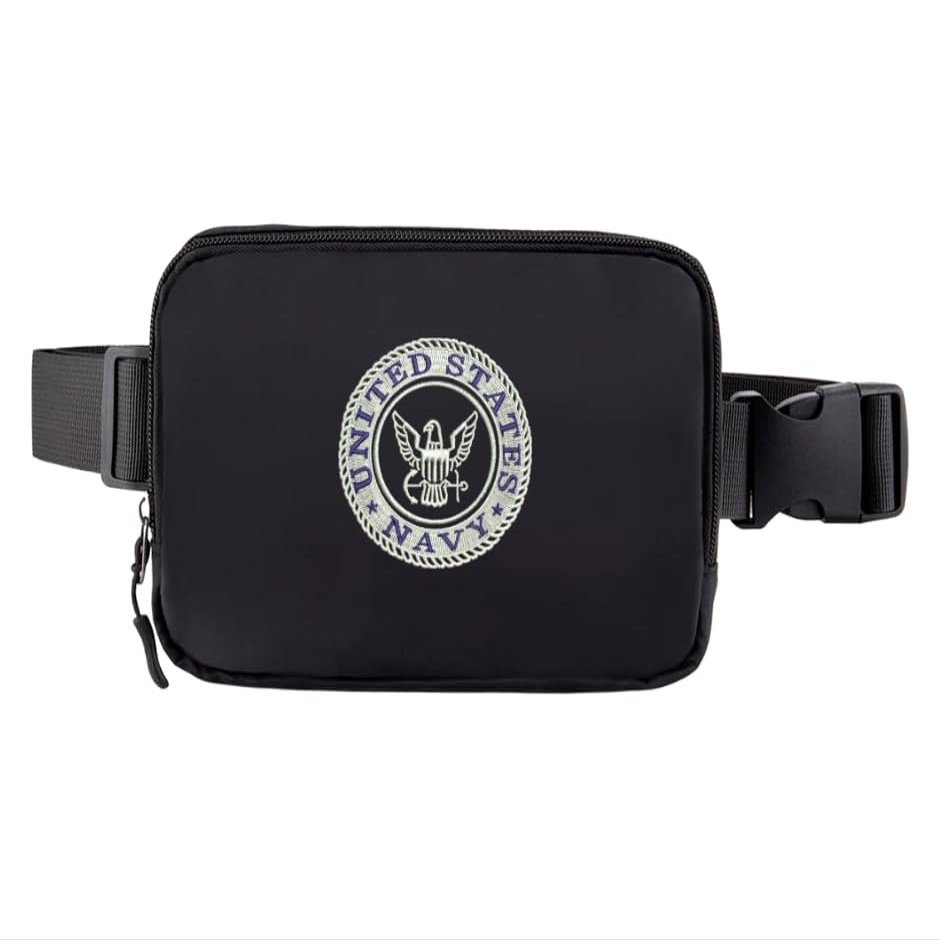 Unisex US Navy Mini Belt Bag with Adjustable Strap Small Waist Pouch for Workout Running And Traveling Hiking (Black)