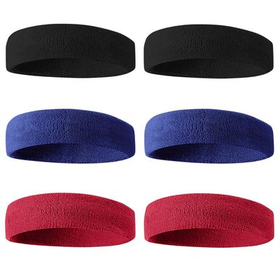 BEACE Sweatbands Sports Headband for Men & Women - 6PCS Moisture Wicking Athletic Cotton Terry Cloth Sweatband for Tennis, Basketball, Running, Gym, Working Out