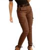 XUNRYAN Women's Hiking Cargo Pants Quick Dry Yoga Leggings Outdoor Camping Joggers with Zipper Pockets Workout Pants Brown view 1