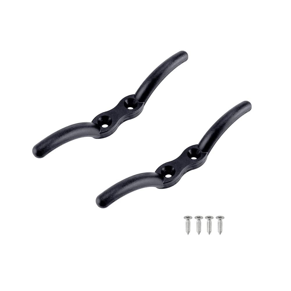 2 Pack Nylon Rope Cleat with Screws, 4" Rope Cleat Marine Rope Cleat for Fasten Rope Deck Boat Cleat Mooring for Boats, Marine, Deck Mooring Black