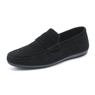 HOOENG Men's Loafers Suede Vamp Driving Penny Loafers Apron Toe Comfortable Flat Heel Lightweight Wedding Fashion Slip-ons (Color : Black, Size : 9)