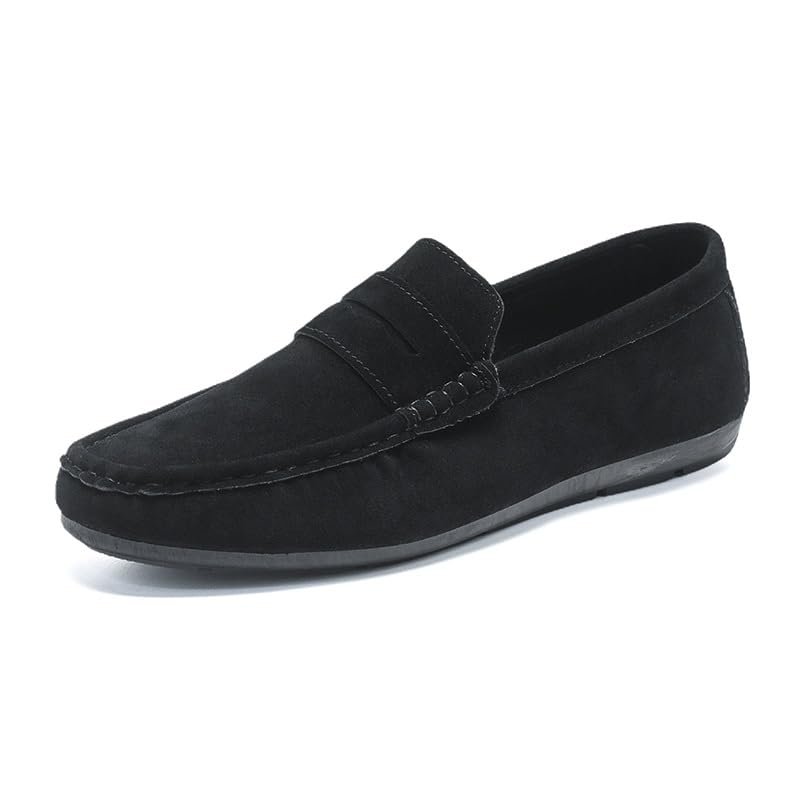 HOOENG Men's Loafers Suede Vamp Driving Penny Loafers Apron Toe Comfortable Flat Heel Lightweight Wedding Fashion Slip-ons (Color : Black, Size : 9)