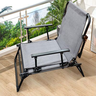 KAMPCO Folding Sleeping Cot, Modern Reclining Lounge Chair, 6-Position Adjustable, Portable, Grey Steel & Oxford Fabric, 200kg Max Load, Ideal for Patio, Garden, Office, Bedroom