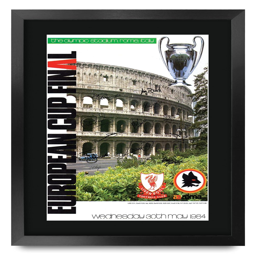 HWC Trading Liverpool 1984 Champions League Final Programme Poster The Team Signed 16" x 12" Framed Gift Printed Autograph Football Print Photo Picture Display - 16 x 12 Inches Framed