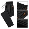 ANUFER Mens Summer Thin Stretchy Sweatpants Jogging Bottoms with Zip Pockets Lightweight Casual Trousers Open Bottom Black & Orange 3XL view 2