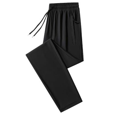 ANUFER Mens Summer Thin Stretchy Sweatpants Jogging Bottoms with Zip Pockets Lightweight Casual Trousers Open Bottom Black XL