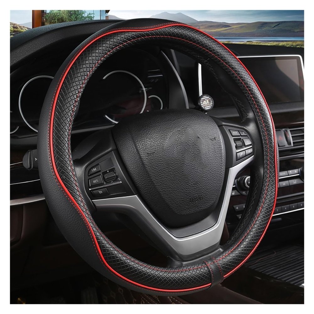FUERU Car Steering Wheel Cover Set Car Steering Wheel Cover Simple Leather Sweat-Absorbing and Breathable Car Interior Gift (Color : 2#)