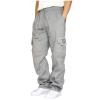 Men's Cargo Sweatpants Casual Fleece Joggers Loose Fit Open Bottom Athletic Pants for Men with Pockets Light Gray XL view 1