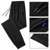 ANUFER Mens Summer Thin Stretchy Sweatpants Jogging Bottoms with Zip Pockets Lightweight Casual Trousers Closed Bottom Black & Blue 4XL view 2