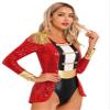 Aislor Women's Circus Ringmaster Cosplay Costume Long Sleeve Tassel Tuxedo Jacket Leotard Jumpsuit Bodysuit Red A Small view 3