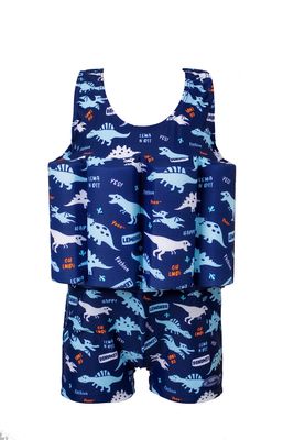 Baby Kids Boys Girls One-Piece Swimsuit with UPF 50+ Sun Protection, Long Sleeve Rash Guard for Toddler, Beach Pool Swimming, Summer Vacation Outfit Blue Dinosaur 3-4Years