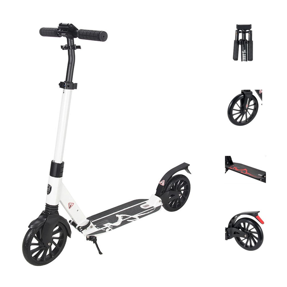 GLDDFDG Scooter for Adults and Teens,Scooter for Kids Ages 8-12,with One-Kick Open Mechanism, Rear Brake, Height Adjustable Handlebar, Big Wheels, Shock Absorber,220Lb Weight Capacity,White